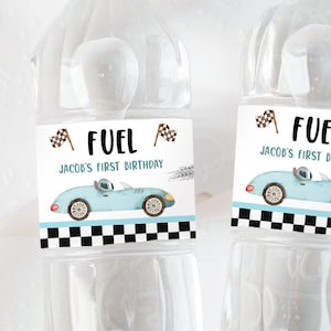 Editable Race Car Water Bottle Labels Race Car Birthday Party Fuel Racing Birthday Boy 2nd Track Download Printable Template Corjl 0424 image 1