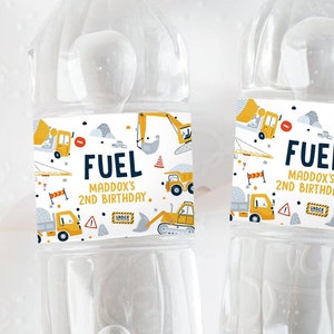 Editable Construction Water Bottle Labels Dump Truck Birthday Boy Digger Party Decor Fuel Bottle Wrapper Digital Template Printable 0458