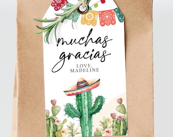 Editable Cactus Fiesta Favor Tag Fiesta Thank You Mexican Muchas Gracias Bridal Shower Succulent Couples Digital Template Printable 0404