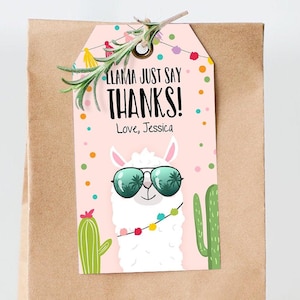 Editable Llama Favor Tag Llama Thank You Gift Tag Fiesta Cactus Alpaca Mexican Party Girl Pink Sunglasses Digital Template Printable 0079