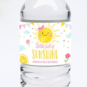 Editable Water Bottle Labels Sunshine Girl Birthday Sunshine Birthday Decor Pink Lemonade Fun Printable Bottle Labels Template Corjl 0141