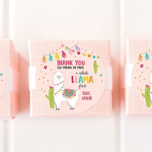 Editable Llama Thank You Favor Tag Baby Shower Sticker Fiesta Cactus Alpaca Mexican Llama Birthday Girl Pink Digital Template Printable 0079