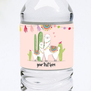 Editable Water Bottle Labels Llama Baby Shower Girl Cactus Pink Succulent Fiesta Mexican Printable Bottle Labels Template Corjl 0079
