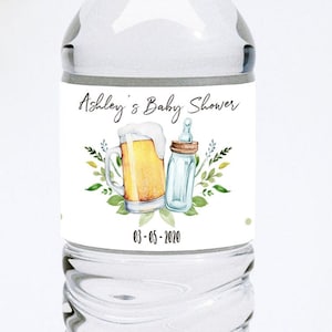 Editable Brewing Water Bottle Labels Baby is Brewing Baby Shower Decor Beer Bottle Greenery Bottle Label Digital Template Printable 0190