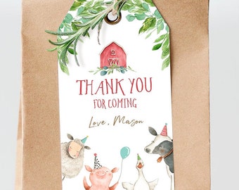 Editable Farm Animals Favor Tag Boy Barnyard Birthday Thank You Gift Tag Party Animals Birthday Digital Download Template Printable 0155
