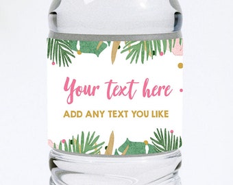 Editable Safari Water Bottle Labels Tropical Girl Birthday Party Wild One Decor Beach Summer Pink Gold Labels Tropical Corjl Template 0332