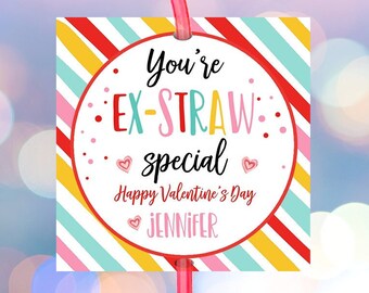 Etiquetas de paja locas editables Etiquetas de San Valentín Eres un ex-paja Tarjetas especiales de San Valentín para niños Escuela Descarga digital Plantilla imprimible 0370