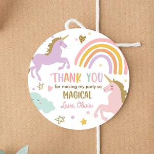 Editable Unicorn Favor Tags Magical Birthday Thank You Tag Gift Girl Pastel Instant Rainbow Download Digital Corjl Template Printable 0426