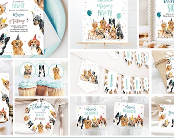 Dog Birthday Invitation Bundle Dogs Puppy Party Invite Birthday Come Sit Stay Boy 1st Birthday Digital Download Template Printable 0384