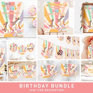 Retro Roller Skate Birthday Party Invitation Bundle Let's Roll Kit Package Roller Rink 70's Skating Kit Digital Template Printable 0435