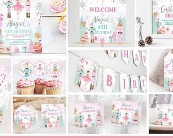 Editable Nutcracker Birthday Bundle Girl Land of Sweets Winter Pink Girl Sugar Plum Fairy Digital Download Template Printable 0352