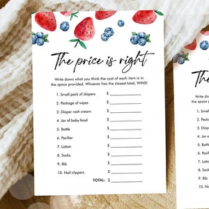 Editable The Price is Right Game Strawberry Blueberry Baby Shower Berry Sweet Strawberries Digital Download Template Printable 0399