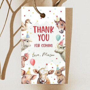 Editable Farm Animals Favor Tag Boy Farm Birthday Thank You Gift Tags ...