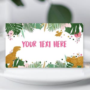 Editable Dinosaur Food Labels Dinosaur Party Place Card Tent Card Insert Card Pink Girl Dino Birthday T-Rex Digital Template Printable 0146