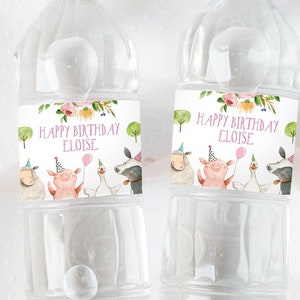Editable Farm Animals Water Bottle Label Girl Birthday Barnyard Farm Birthday Decor Cow Pig Party Animals Digital Template Printable 0155