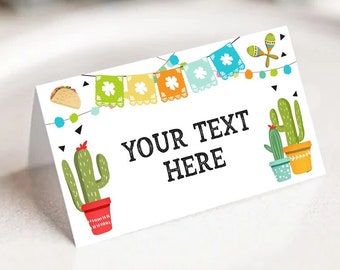 Editable Fiesta Taco Food Labels Fiesta Party Place Card Tent Card Birthday Baby Shower Mexican Fiesta Cactus Decor Corjl Template 0161