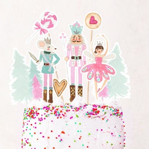 Adorno para pastel de Cascanueces Centros de mesa de Cascanueces Tierra de dulces Fiesta de cumpleaños Hada Ballet de invierno Vals Descarga digital Imprimible 0352