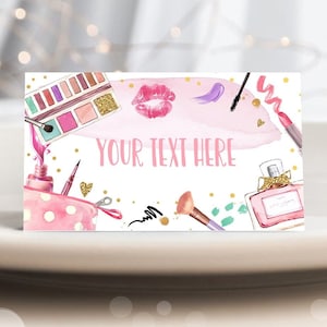 Etiquetas de comida editables para fiestas de spa, brillos y glamour, carpa de comida para cumpleaños, carpa de etiquetas para bufé para niñas, plantilla digital de moda para maquillaje imprimible 0420