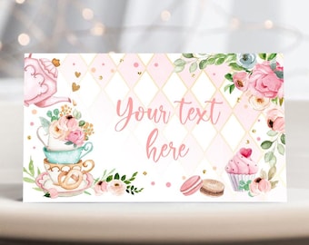 Editable Tea Party Food Label Tea Place Card Tent Card Insert Card Par-Tea Tea for Two Decor Girl Floral Pink Template Printable 0349