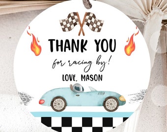 Editable Racing Favor Tag Race Car Birthday Thank You Label Growing Up Two Fast 2 Stickers Blue Boy Race Car Digital Template Printable 0424