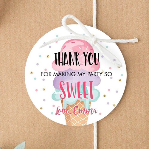 Editable Ice Cream Birthday Thank You Tags Favor Tags Rainbow - Etsy