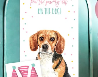 Pin the Hat on The Dog Party Game Dog Birthday Game Puppy Birthday Party Activity Pin The Tail Girl Instant Download Printable Digital 0384