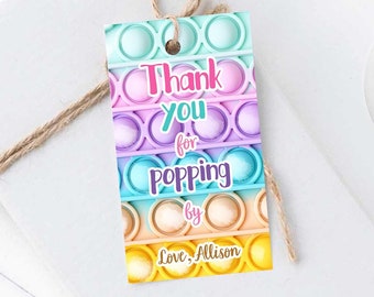 Editable Fidget Party Favor Tags Pop it Party Thank You Tag Gift Tag Popit Birthday Girl Popping By Label Corjl Template Printable 0422