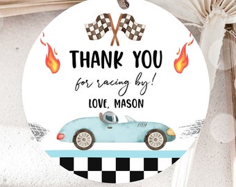 Editable Racing Favor Tag Race Car Birthday Thank You Label Growing Up Two Fast 2 Stickers Blue Boy Race Car Digital Template Printable 0424