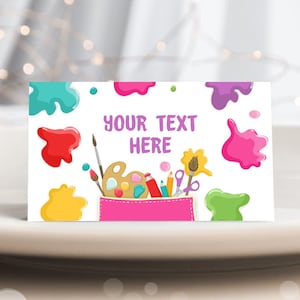 Biglietti d'auguri per cibo di compleanno modificabili Etichette per feste artistiche Segnaposto per feste di pittura Modello stampabile per feste di compleanno per ragazze Corjl 0319