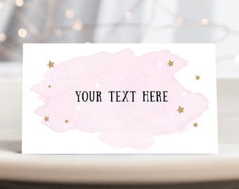 Bearbeitbare Weltraum-Lebensmitteletiketten Weltraum Geburtstag Galaxy Tischkarte Zelt Einfügen Astronaut Rund um die Sonne Gold Template Printable 0357
