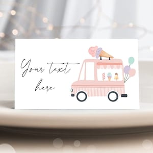 Editable Ice Cream Truck Food Label Ice Cream Birthday Food Tent Card Girl Pink The Scoop Buffet Digital Download Template Printable 0415