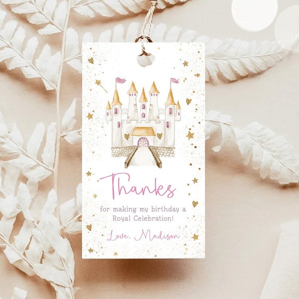 Editable Princess Castle Favor Tags Thank You Girl Birthday Royal Party Princess Costume Magical Download Corjl Template Printable 0477