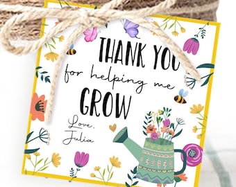 Etiqueta editable de agradecimiento para profesores: Gracias por ayudarme a cultivar una planta suculenta de cactus. Plantilla digital para imprimir (0464).