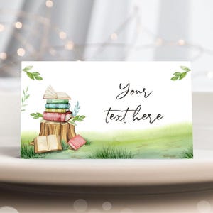 Bewerkbare verhalenboek voedseletiketten plaatskaart boekthema tentkaart insteekkaart boek babyshower decor neutrale digitale sjabloon afdrukbare 0427