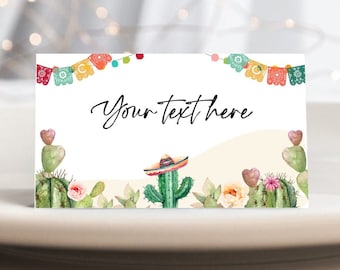 Editable Fiesta Cactus Food Labels Fiesta Party Place Card Tent Card Desert Floral Mexican Birthday Fiesta Decor Digital Corjl Template 0404