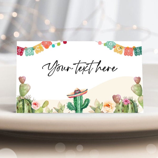 Editable Fiesta Cactus Food Labels Fiesta Party Place Card Tent Card Desert Floral Mexican Birthday Fiesta Decor Digital Corjl Template 0404