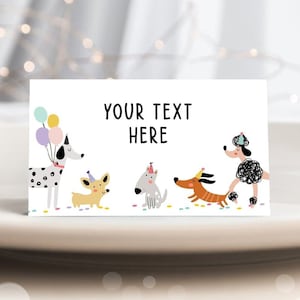 Editable Dog Food Labels Dog Birthday Place Card Tent Card Folded Puppy Party Pet Pawty Doggy Shelter Girl Digital Template Printable 0429