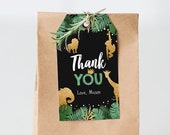 Editable Safari Animals Favor Tags Thank You Wild One Label Jungle Zoo Wild Animals Boy Green Gold Black Gift Download Corjl Template 0016 Il_170x135