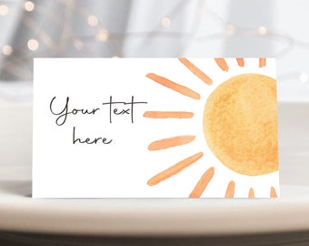 Editable Food Labels Sun Birthday Boho Sun Food Labels Place Card Tent Card 1st Trip Around the Sun 1st Sunshine Template Printable 0431
