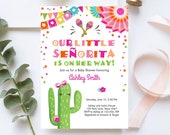 Editable Little Senorita Fiesta Baby Shower Invitation Cactus Mexican Succulent Señorita on the Way Pink Purple Download Corjl Template 0045