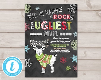 christmas ugly sweater party invitation christmas sweater invitation ugliest deer download printable invitation template editable 0053 - Ugly Christmas Sweater Door Decoration Ideas christmas ugly sweater party invitation christmas sweater invitation ugliest deer download printable invitation template editable 0053 - Ugly Christmas Sweater Door Decoration Ideas