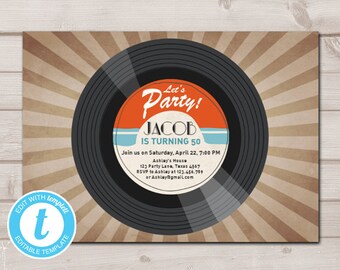 record invitation etsy