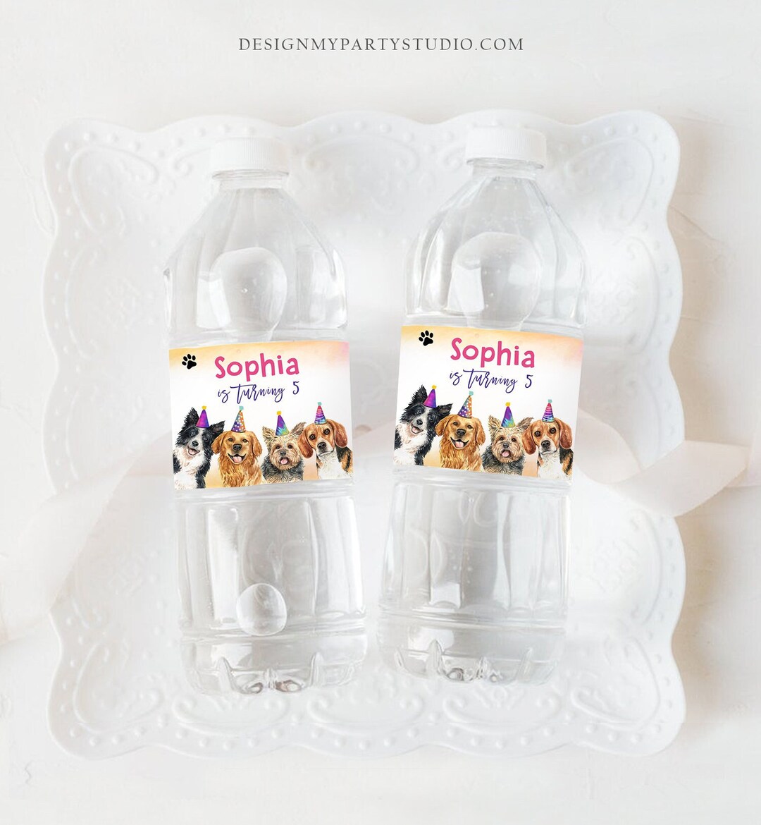 Editable Dog Water Bottle Labels Dog Birthday Puppy Party Doggy Pet Vet ...
