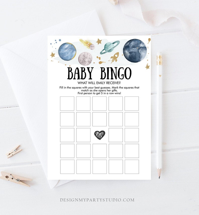 Editable Baby Bingo Space Baby Shower Game Outer Space Planets Houston Boy Rocket Neutral Shower Activity Digital Template Printable 0357 image 2