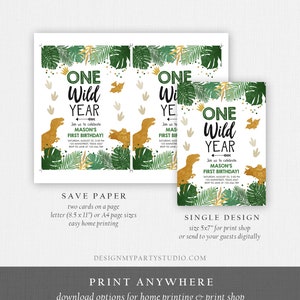 Editable One Wild Year Birthday Invitation Gold Dinosaur Dino Party Boy First Birthday 1st Wild One Party Corjl Template Printable 0146 image 5