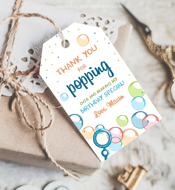 Editable Bubble Favor tags Boy Bubble Birthday Thank you tags Popping over Labels Bubbles Gift tags Blue Template PRINTABLE Corjl 0035 Il_570xn