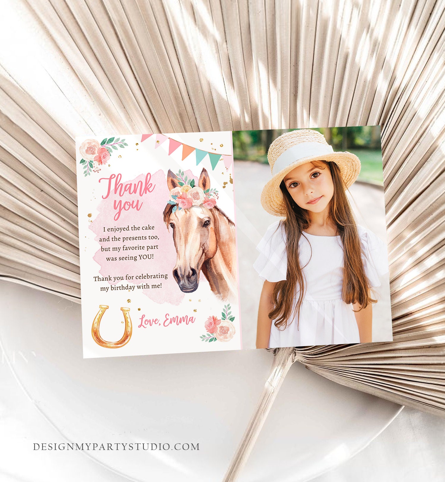 Editable Horse Thank You Card Note Girl Birthday Party Cowgirl ...