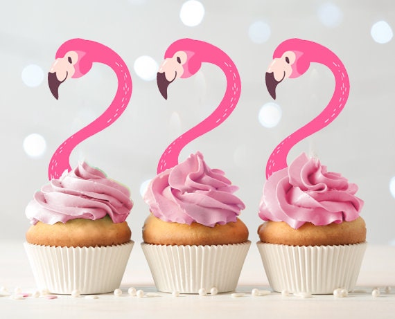 Flamingo Cupcake Toppers Favor Tags Birthday Party Decoration Pink 