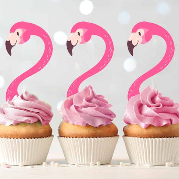 Flamingo Cupcake Toppers Favor Tags Birthday Party Decoration Pink Tropical Hawaii Flamingo Birthday Decor download Digital PRINTABLE 0200