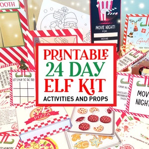 Kit de elfo para impressão Pacote de 24 dias Kit de adereços de elfo de Natal Download instantâneo Atividades de elfo Chegada de elfo Cartas de elfo Ideias de elfo Pacote de jogos Faça você mesmo